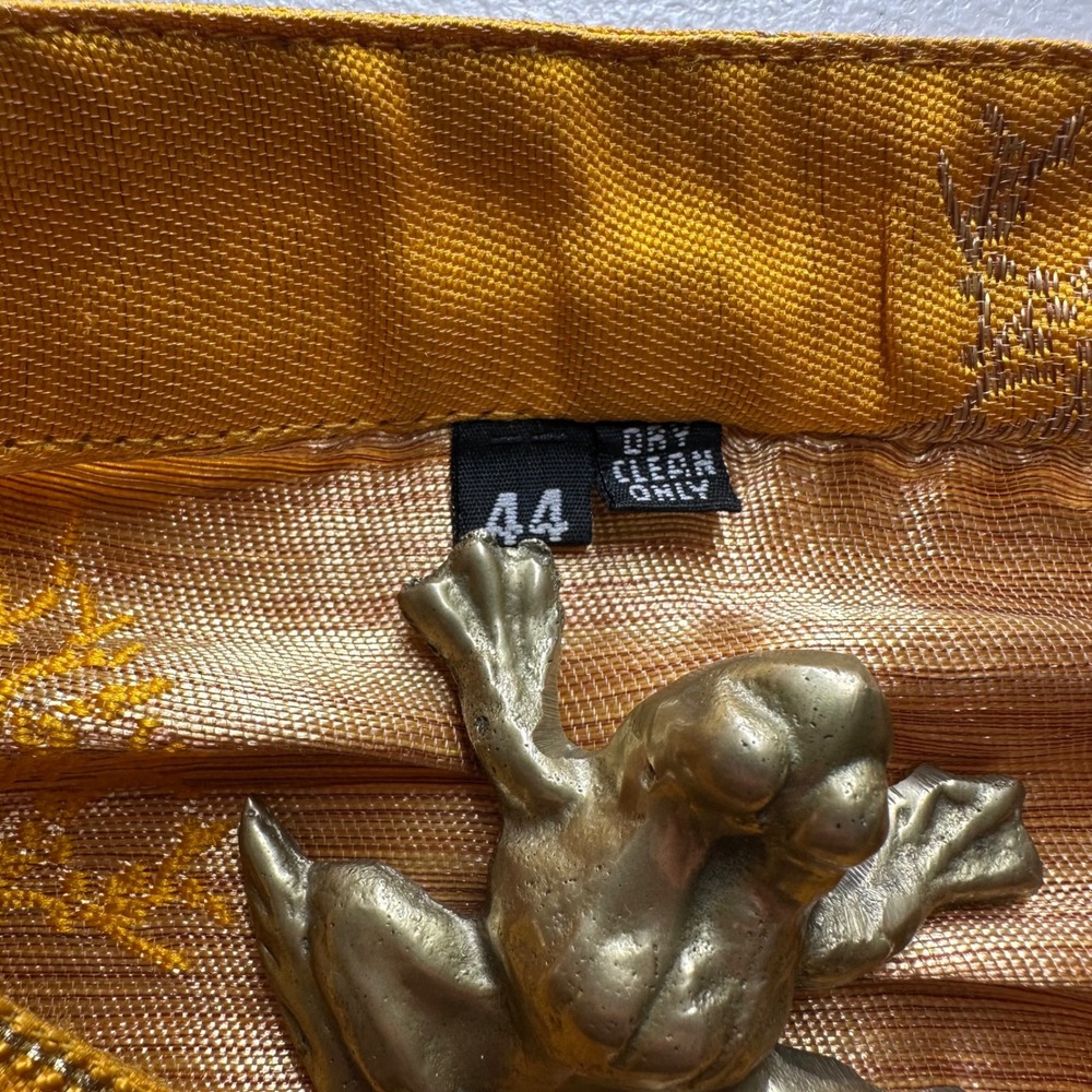 Mens Mustard Yellow Gold Tree Embroidered Kurta Tunic Mandarin Collar Size 44 - Picture 6 of 15